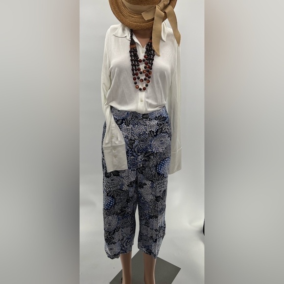 Talbots Stretch Blue & White Print Ankle Pants - Women's Size 16 - Picture 1 of 9